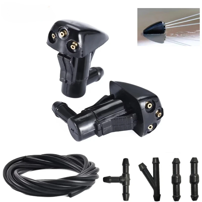 1 Set Car Windshield Washer Wiper Nozzle 2M Hose 4 Connectors 2 Spray Nozzles Replace Windshield Wiper Washer Spray Nozzle