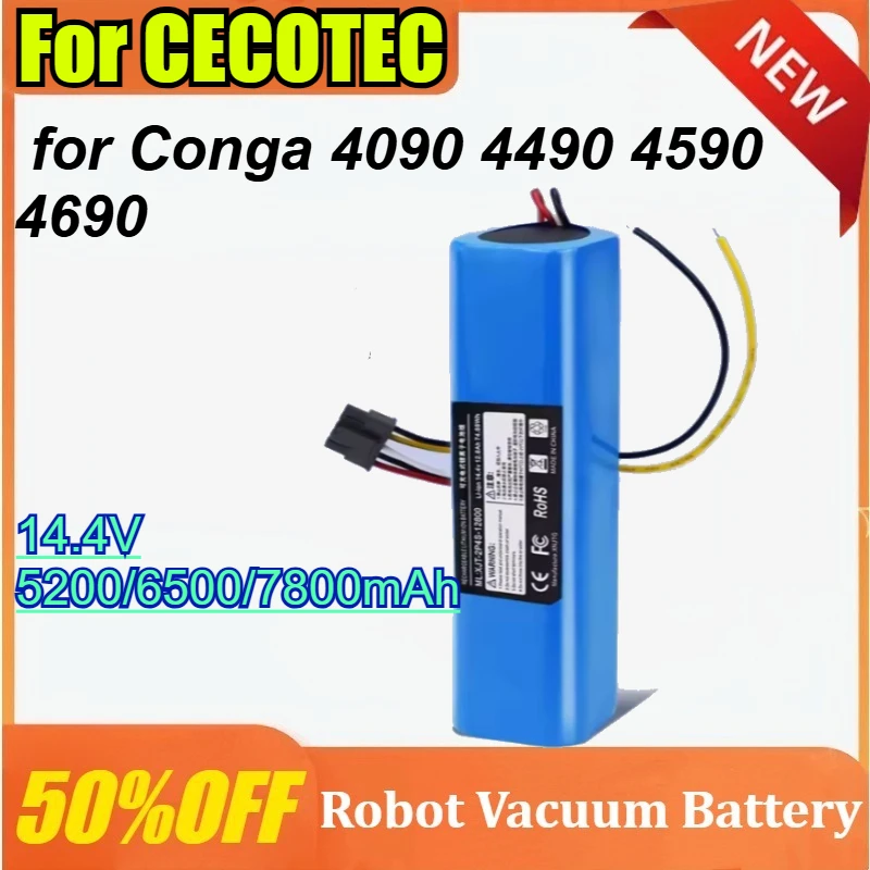 

For CECOTEC for Conga 4090 4490 4590 4690 14.4V 5200/6500/7800mAh Vacuum Cleaner Battery