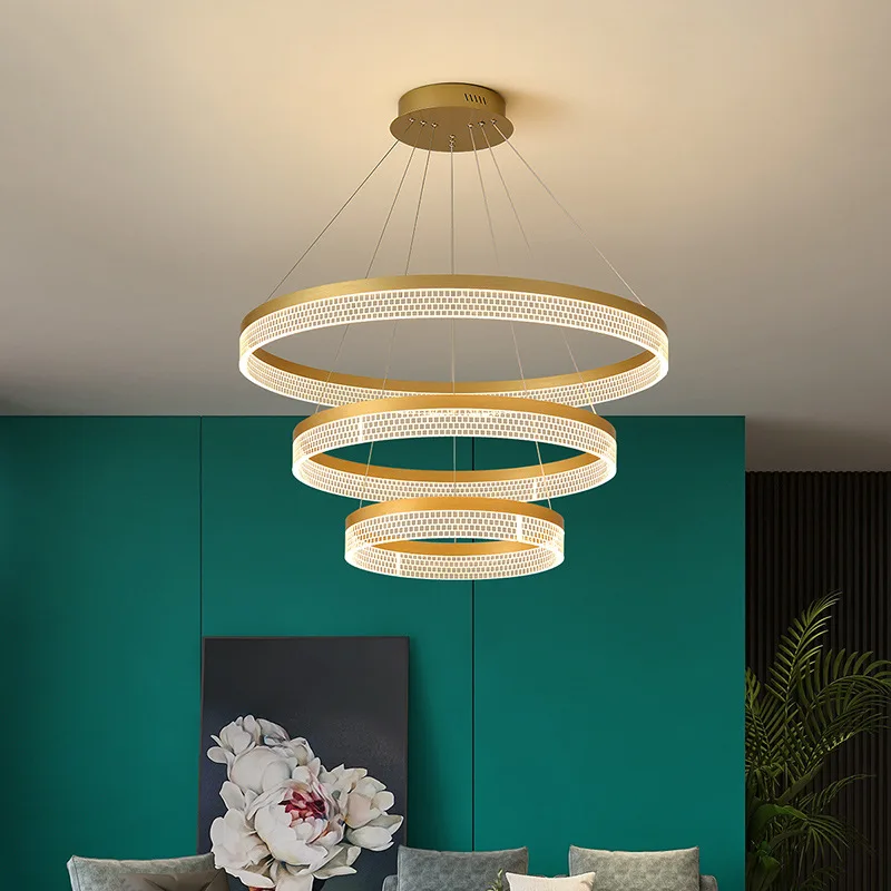 

Modern Ring LED Chandelier Lamp Acrylic Lampshade Multi-layer Combination Duplex Living Room Bedroom Dining Room Pendant Lights