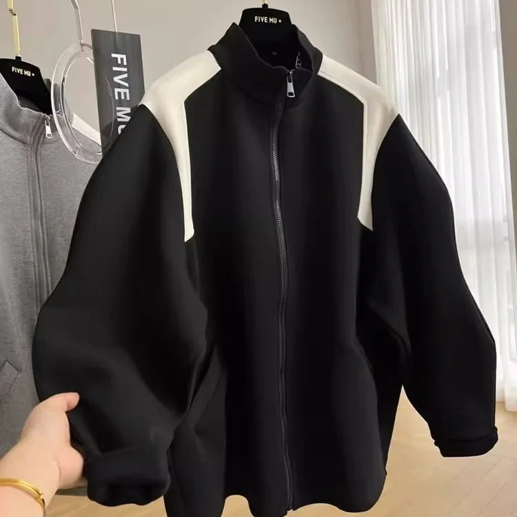 

Loose Fit Men's Zipper Hoodie Jaet Autumn Winter Casual Sle Color Blo Design Windproof Long Sve Sweatirt Coat