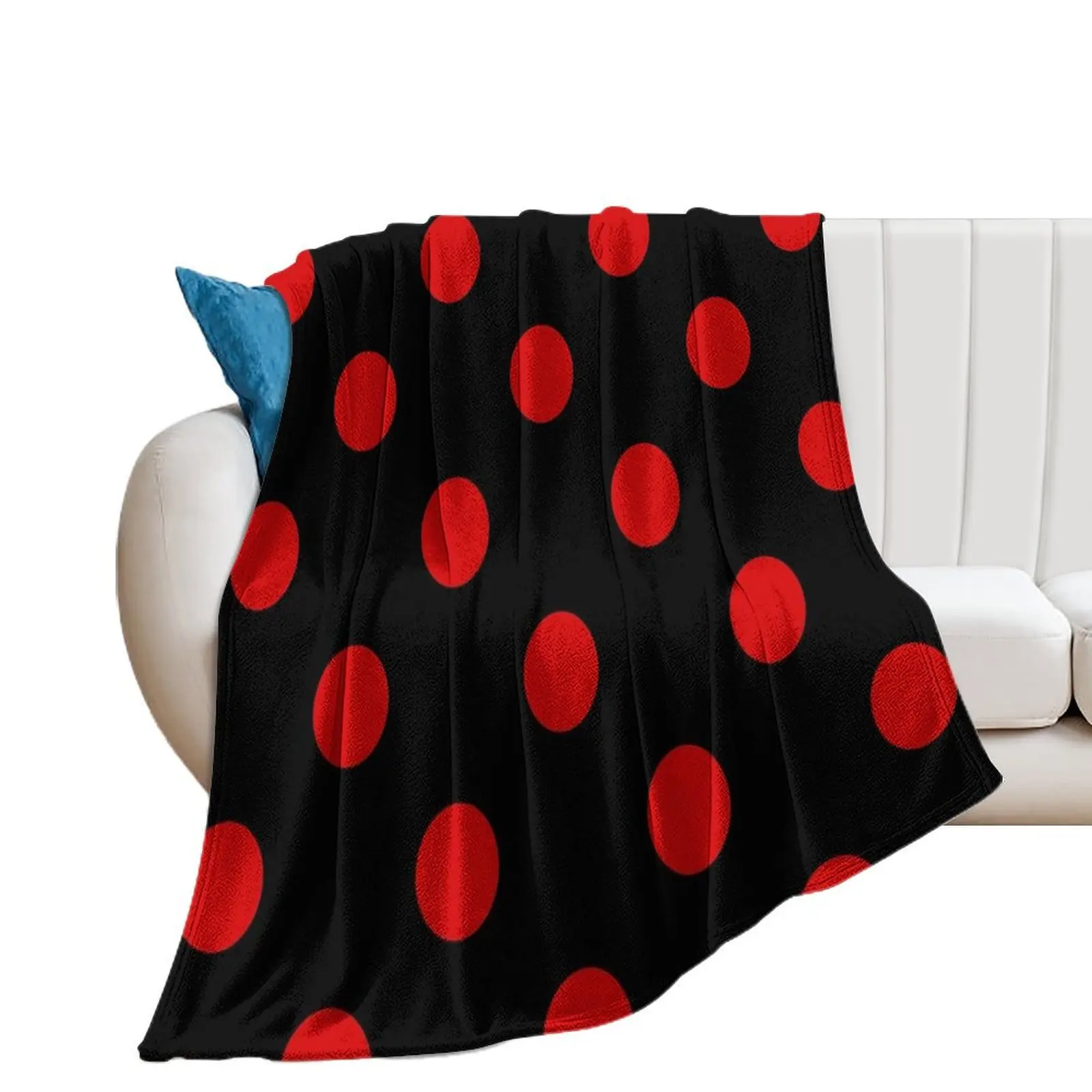 XXL Red on Black Polka Dots | Throw Blanket Heavy for winter Hair Quilt Blankets