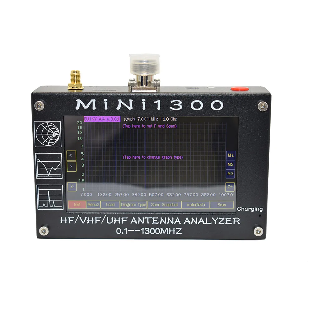 Mini1300 4. 3-calowy ekran dotykowy LCD 0.1-1300MHz HF/VHF/UHF ANT SWR analizator antenowy miernik Tester