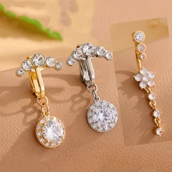 3/5 Reverse Crystals Faux Fake Belly Button Ring Belly Piercing Nombril Clip on Umbilical Navel Cartilage Clip Body Jewelry Gift