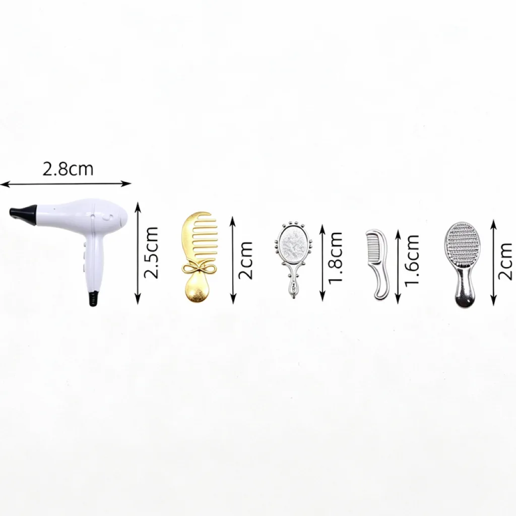 5pcs 1:12 Mini Hair Styling Set Hair Dryer Comb Mirror Doll Accessories Pretend Play Vanity Table Miniature Dollhouse Home Decor