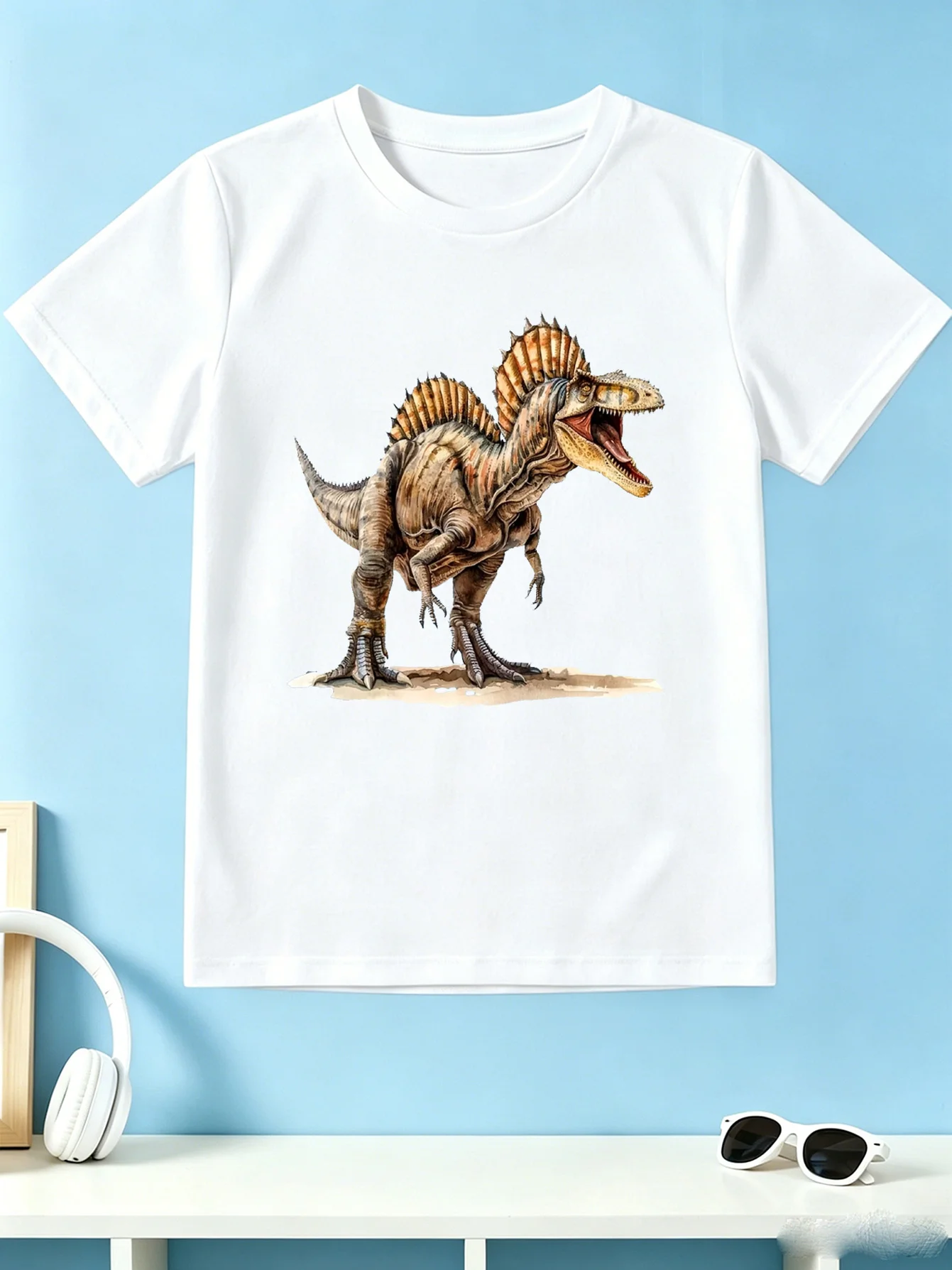 Cool Spinosaurus Dinosaur Prehistoric Animal Graphic Print T Shirt Family Matching Boys Girls Kids Short Sleeve Daily Tees