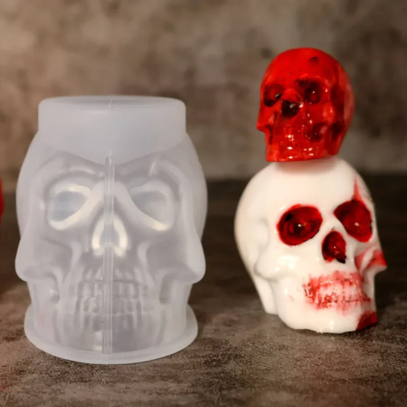 3D Skull Silicone Mold Candle Terror Halloween Aromatherapy Plaster Epoxy Resin Handmade Skeleton Head DIY Home Decorative Gifts