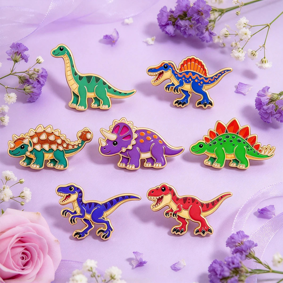 Cute Cartoon Dinosaur Brooch Triceratops Metal Enamel Pins Badge on Backpack Clothing Accessories Jewelry Gift for Friends