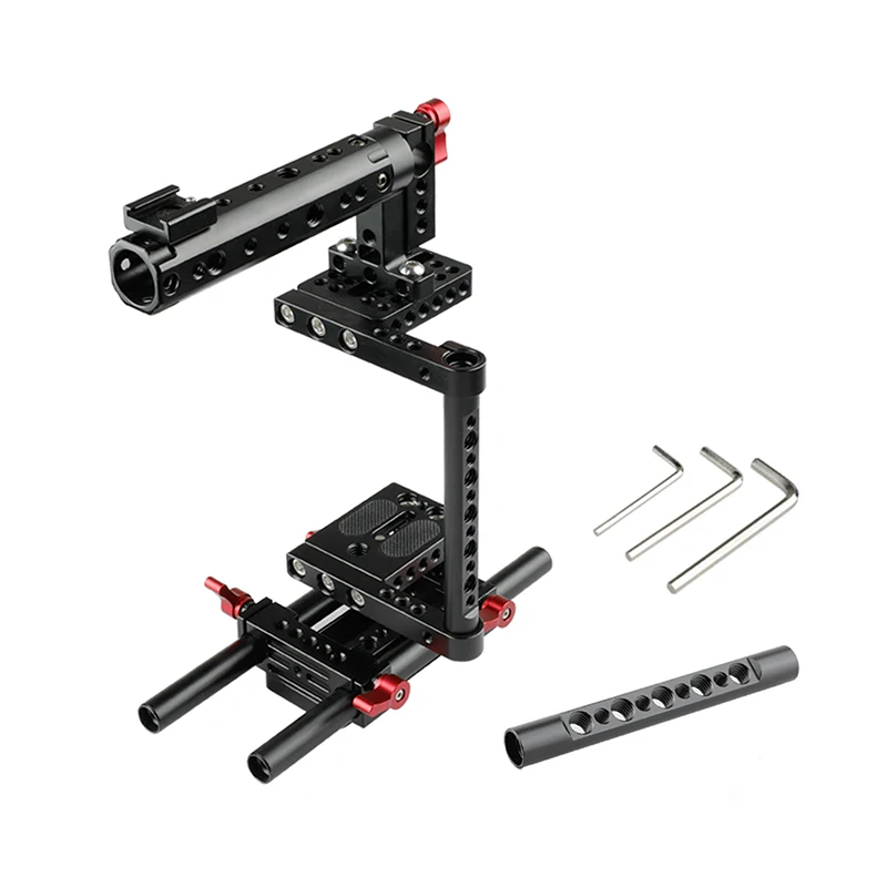 HDRIG Universal DSLR Camera Kit Camera Cage with Rail Support System & Tripod Mount Plate for Canon Nikon Sony Panasonnic