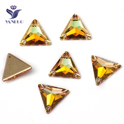 YANRUO 3270 All Sizes Metallic Sunshine Triangle Glitter Strass Flat Back Glass Rhinestones Sew On Crystals Gold Stones