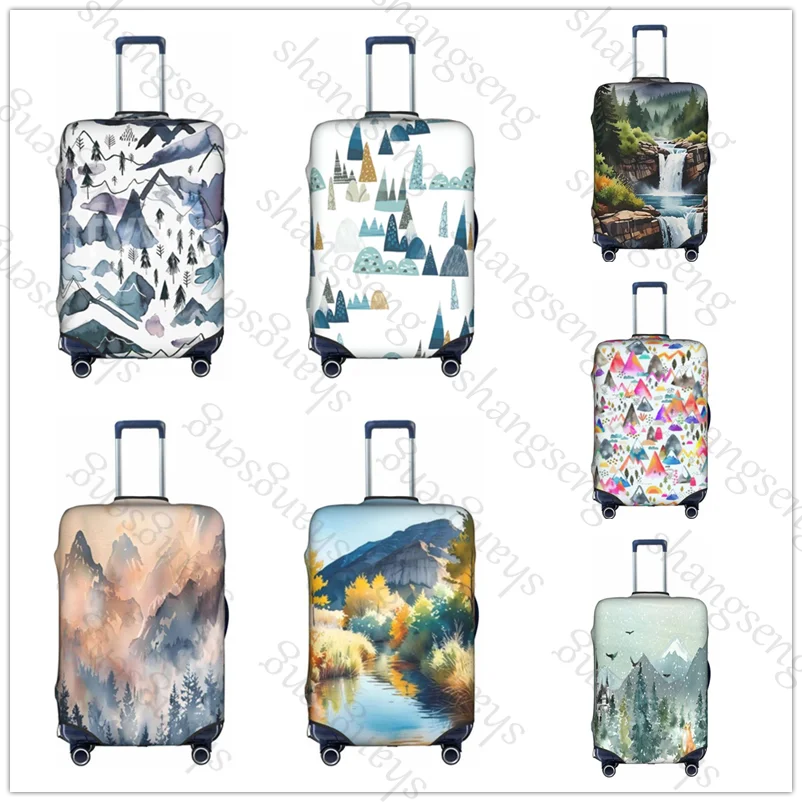 Watercolor Mountain Thick Elastic Luggage Protective Cover Zipper Suit For 18-32 inch Bag Suitcase Covers Travel Accessories