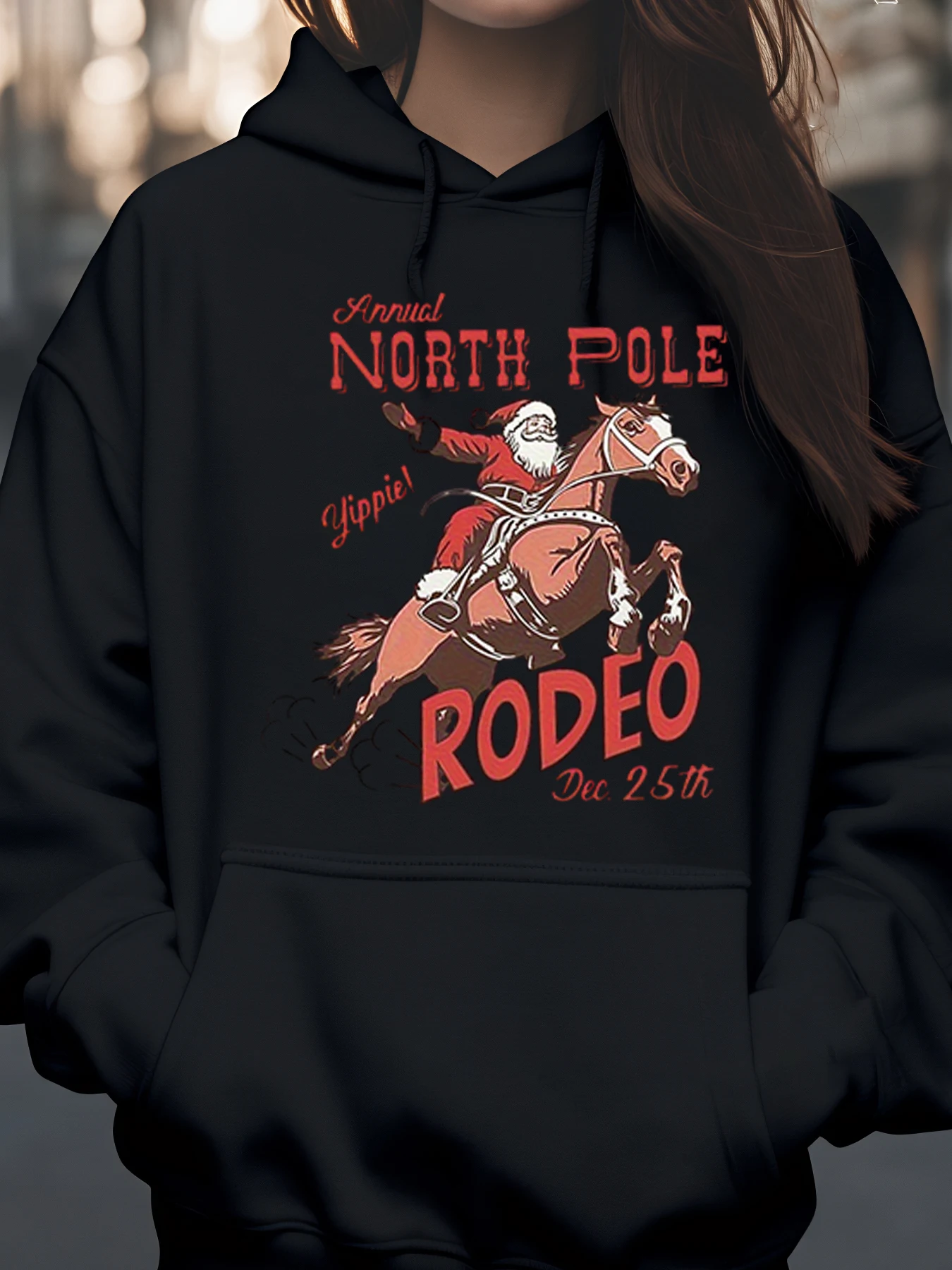 سانتا ركوب الحصان القطب الشمالي روديو عيد الميلاد هوديي عطلة حزب النساء الرجال