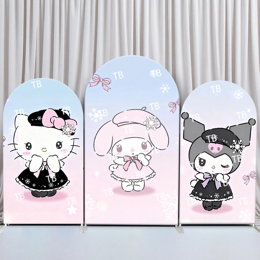 

Sanrio Characters Winter Snow Style Arch Backdrop Cover Elegant Festive Scene For Kids Birthday Baby Shower Photo Booth