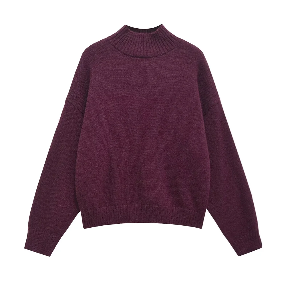 PB&ZA Soft Basic Knitted Sweater Solid Color Half High Neck Long Sleeve Decoration Autumn/Winter New Women's Sweater