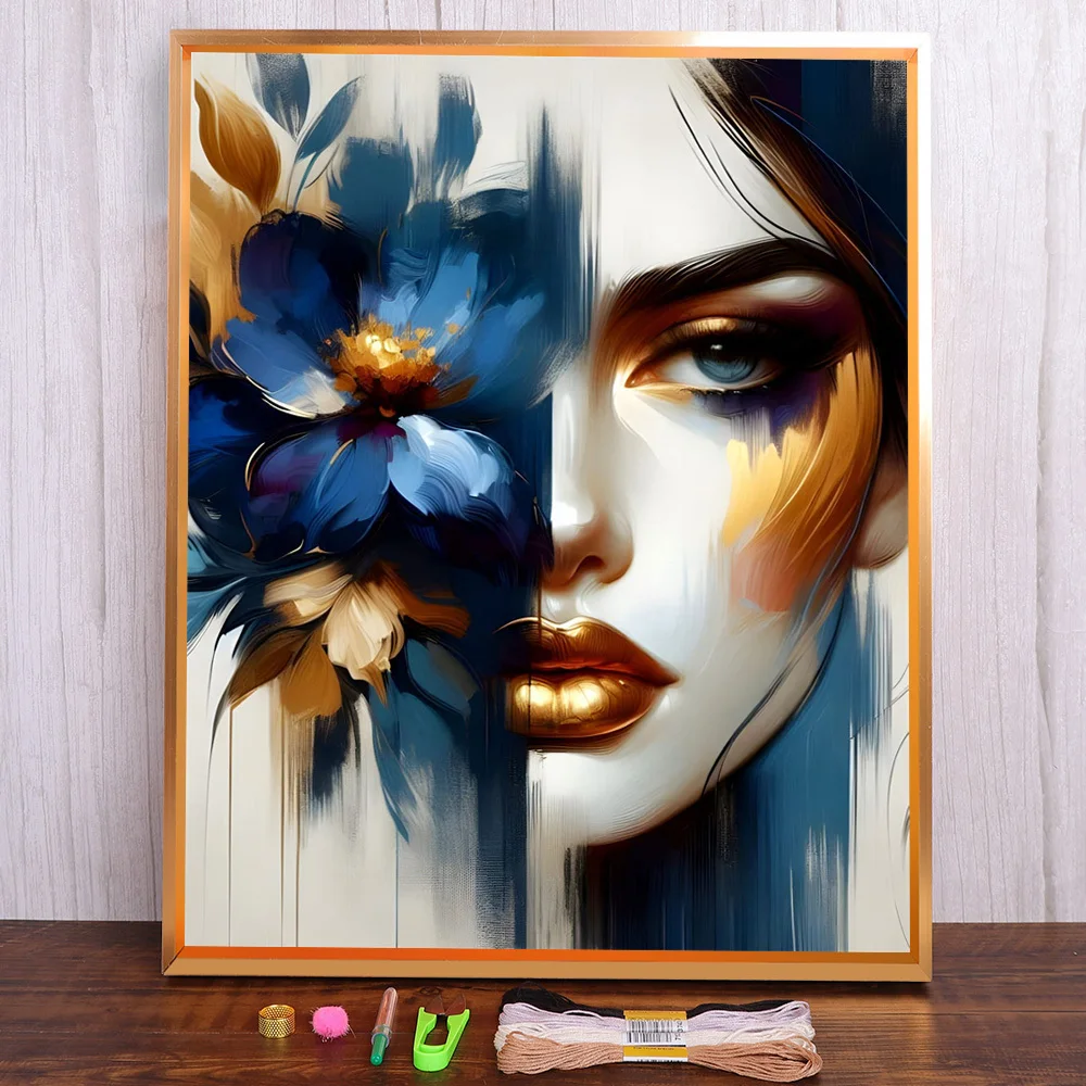 

Portrait Girl Flower Printed Cross-Stitch Set DIY Embroidery Knitting Needlework Handmade Handiwork Package Wholesale Counted