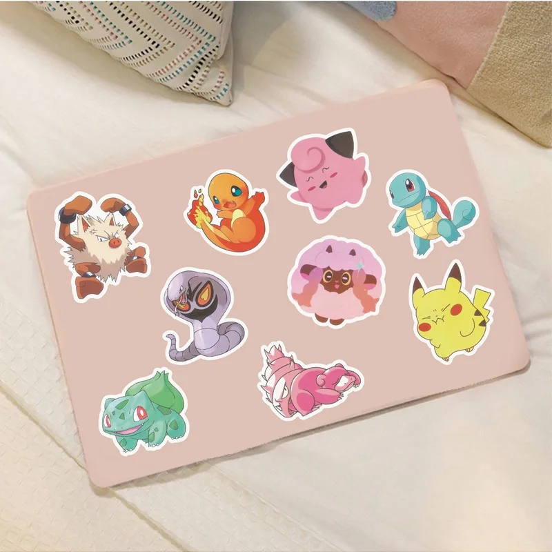 50 buah/100 buah stiker Anime Pokemon Pikachu stiker Kawaii koper Laptop Skateboard gitar ponsel kartun hadiah mainan anak-anak