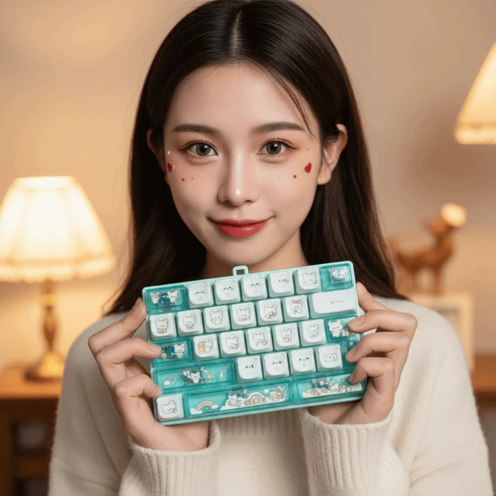 26 Mechanical Keys Keyboard Fidget Compact Size Smooth Clicky Mini Mechanical Keypad Cartoon Bear Lightweight