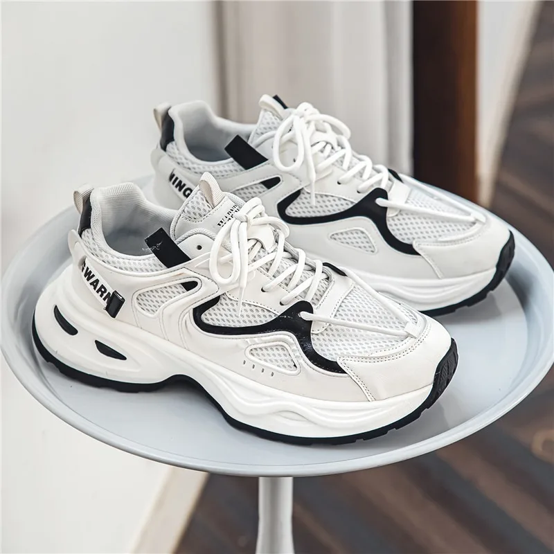

2026 New Men's Breathable Thin Casual Shoes Spring Season Dad Net Surface Thick Bottom Heightening Wide Foot Sports