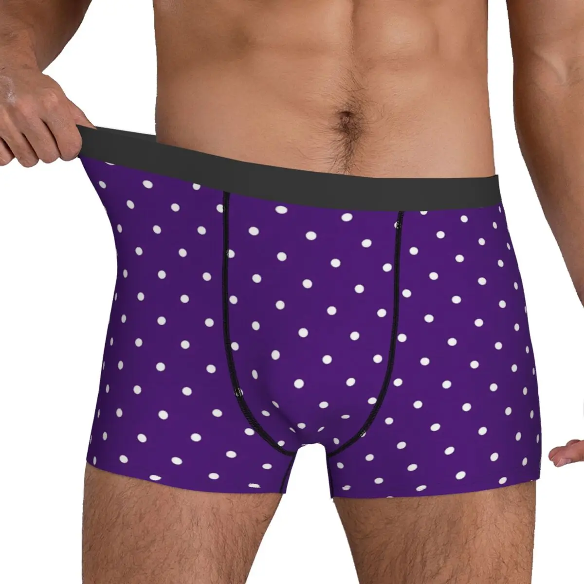 Polka Dots Underwear Purple and White Males Panties Printing Elastic Boxer Shorts Hot Shorts Briefs Plus Size 2XL