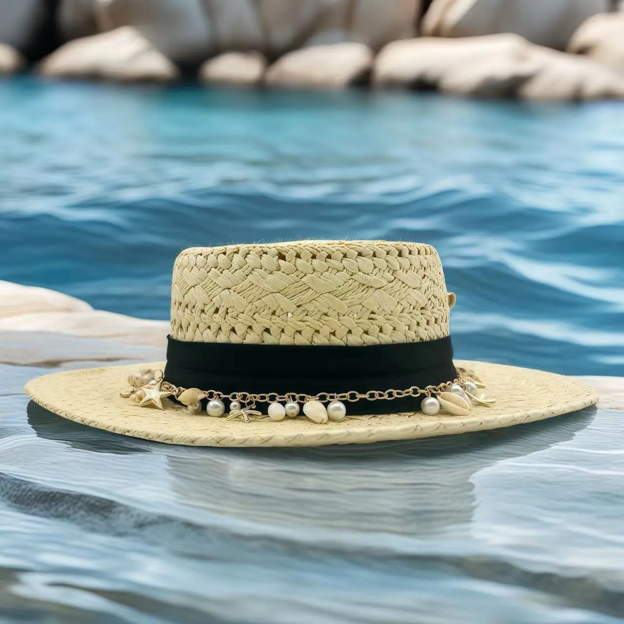 قبعة HongLuan Beach Felt & Fedora Straw Hat حجر الراين للنساء، قبعات واسعة الحواف، إكسسوارات المهرجانات، ديكورات حفلات راعية البقر