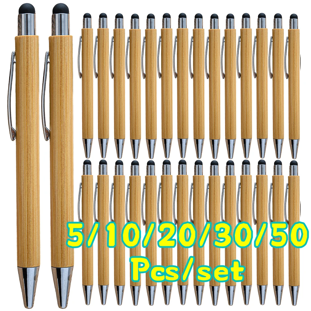 5-100Pcs Bullet Type 1.0 Bamboo Stylus Ballpoint Pen Touch Screen Capacitive Pen for Advertising Promotion Gifts