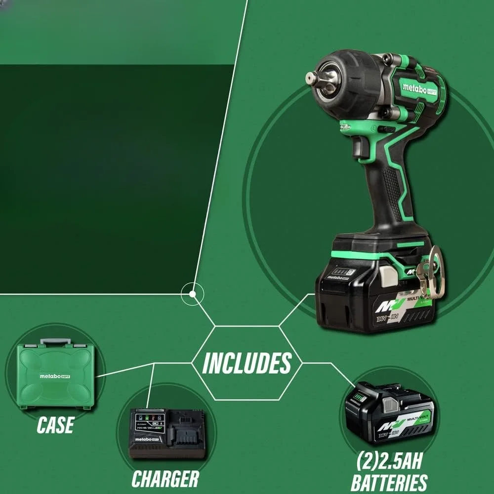 HPT 36V MultiVolt ½-Inch Mid-Torque Cordless Impact Wrench Kit | 4-Stage Speed Selection | Brushless Motor | IP56 Compliant