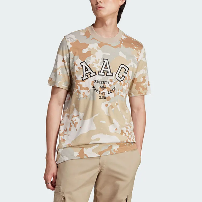 Camiseta Adidas Authentic Three Leaves de manga corta informal con estampado de camuflaje para hombre IR9473