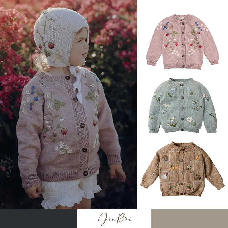 

Sweater Coat Knitted Cardigan Heavy Embroidery Wool Long-sleeved Cardigan Boys Grils Children Autumn Winter Warm Fashionable