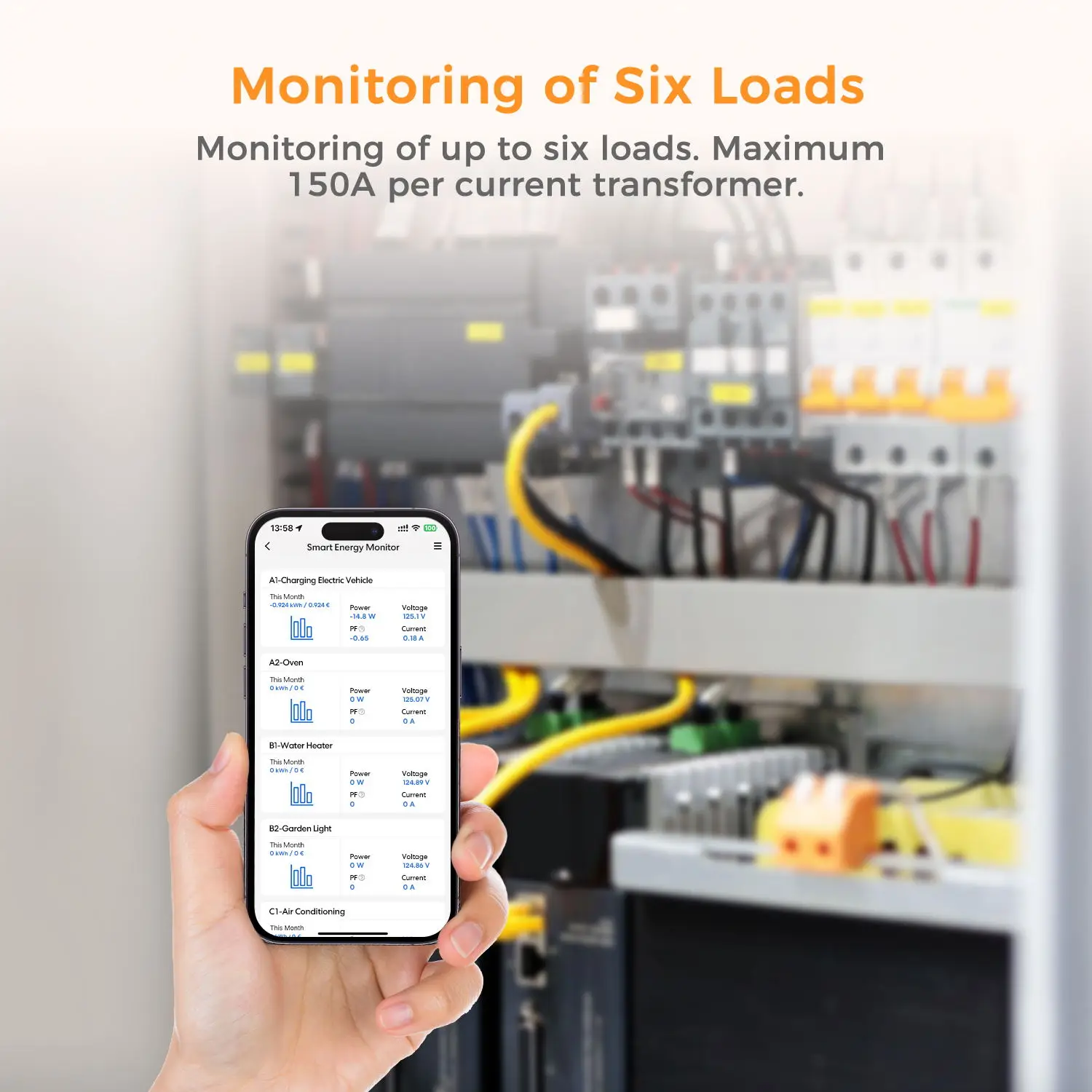 Refoss-Monitor de energía inteligente EM06, medidor de potencia WLAN trifásico con 6 canales de medición, 150A