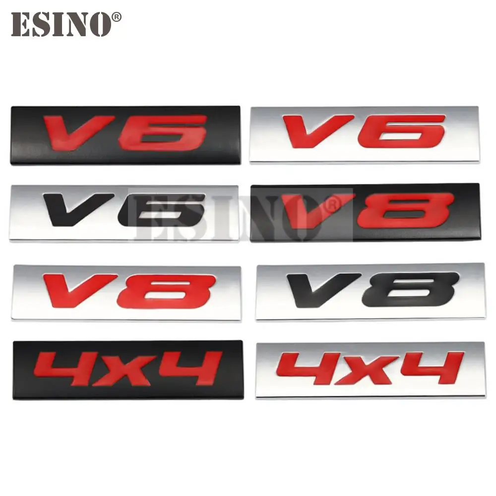 Car Styling 3D V6 V8 4 x 4 Logo Metal Zinc Alloy Car Sticker Badge Body Rear Trunk Adhesive Decal Emblem