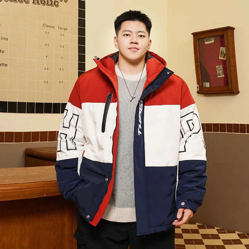 

COMXZ 2025 Reversible Color Block Jacket Thickened Hooded Winter Waterproof Windproof Outdoor Sports Warm Tactics cotton-padded