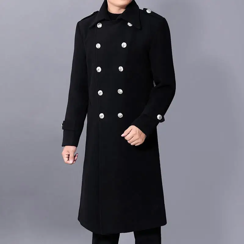 Lange staub mantel Männer Winter Warm Trench Woolen Tuch Mantel Mens Zweireiher Dünne Beiläufige Jacken Solide Business Outwear