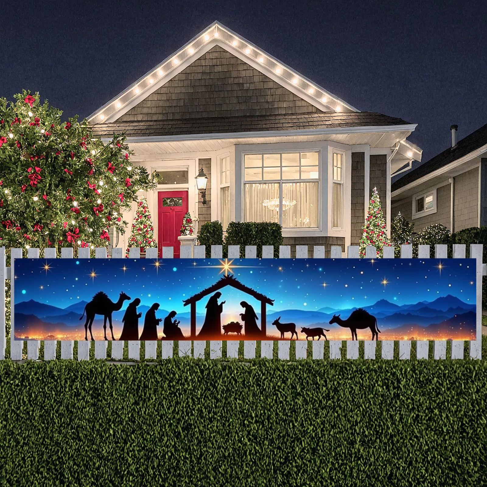 Christmas Celebration Vivid Colors Starry Night Banner Religious Banner High Quality Material Nativity Scene Banner For Family