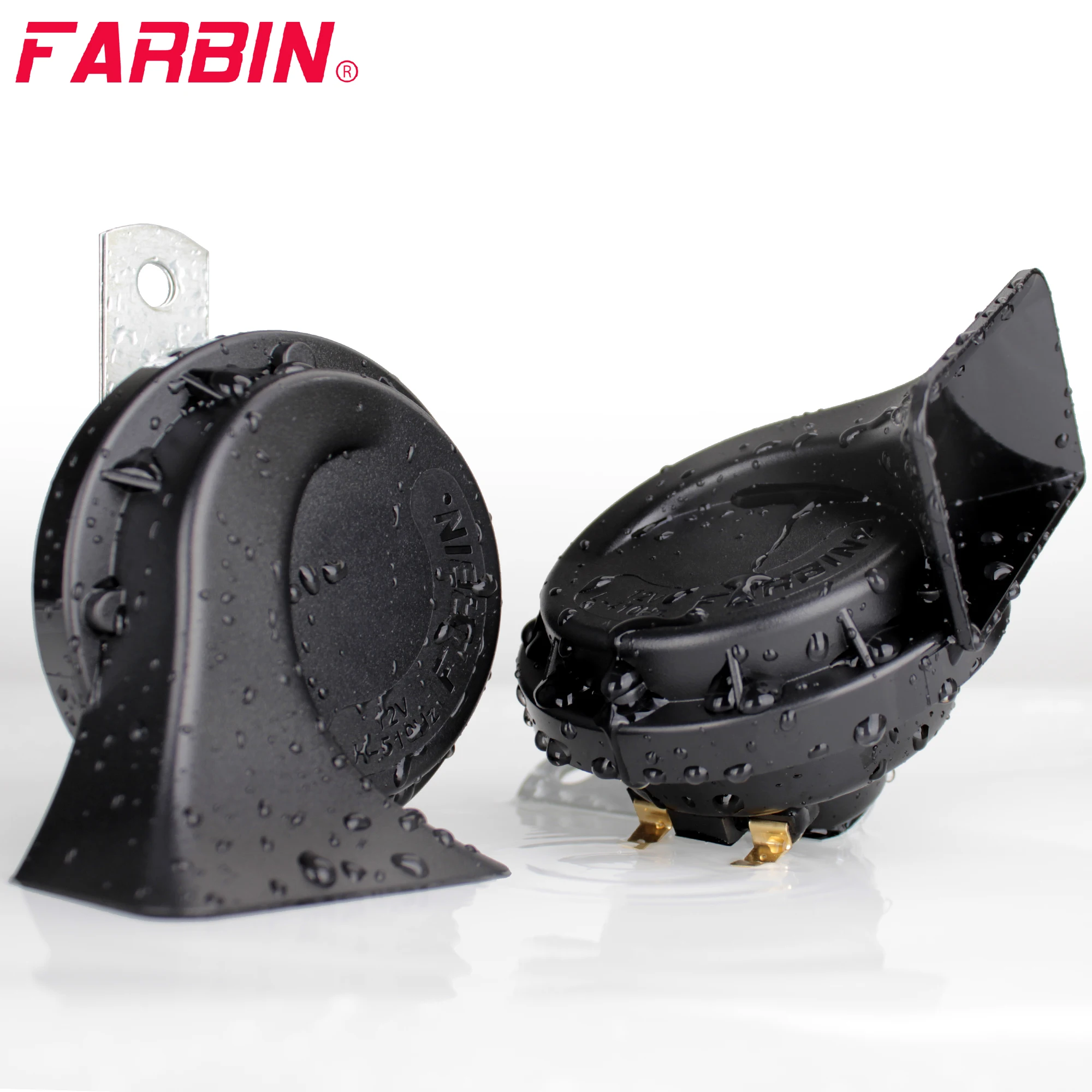 

FARBIN 2Pcs 12V Car Horn Loud Dual Tone Electric Snail Horn Kit With Relay Harness and Switch Button Alarm Signal Car Accessory