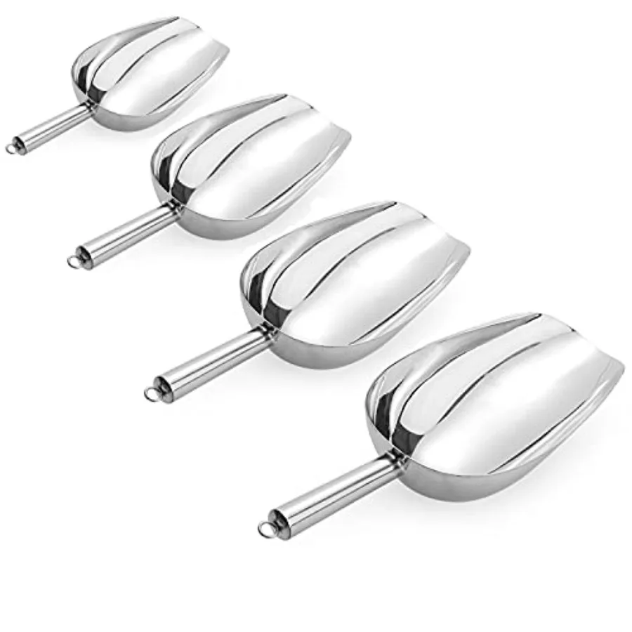

Set of 4 Stainl Steel Ice Scoops, 8/12/16/24oz Metal Scooper for Freezer, Ice hines, Pet Food, Flour, Candy, Coffee Beans, Dish