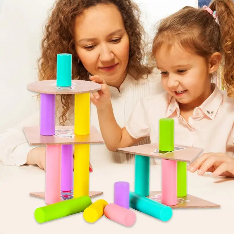 Bloques de construcción cilíndricos, bloques de construcción cilíndricos equilibrados, juego de juguetes apilables, juguetes sensoriales y Montessori, formas 3D coloridas