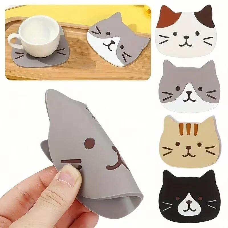 Heat-Resistant Cat Coasters Set of 3 - Perfect for Thanksgiving, Valentine's Day, Birthday, Home & Cat Decor
