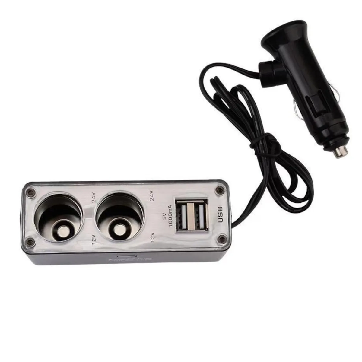 12V-24V Dual USB Port Plug 4 In 1 Car Lighter Splitter Charger Power Socket Adapter for IPhone IPad XiaoMi Phone DVR GPS