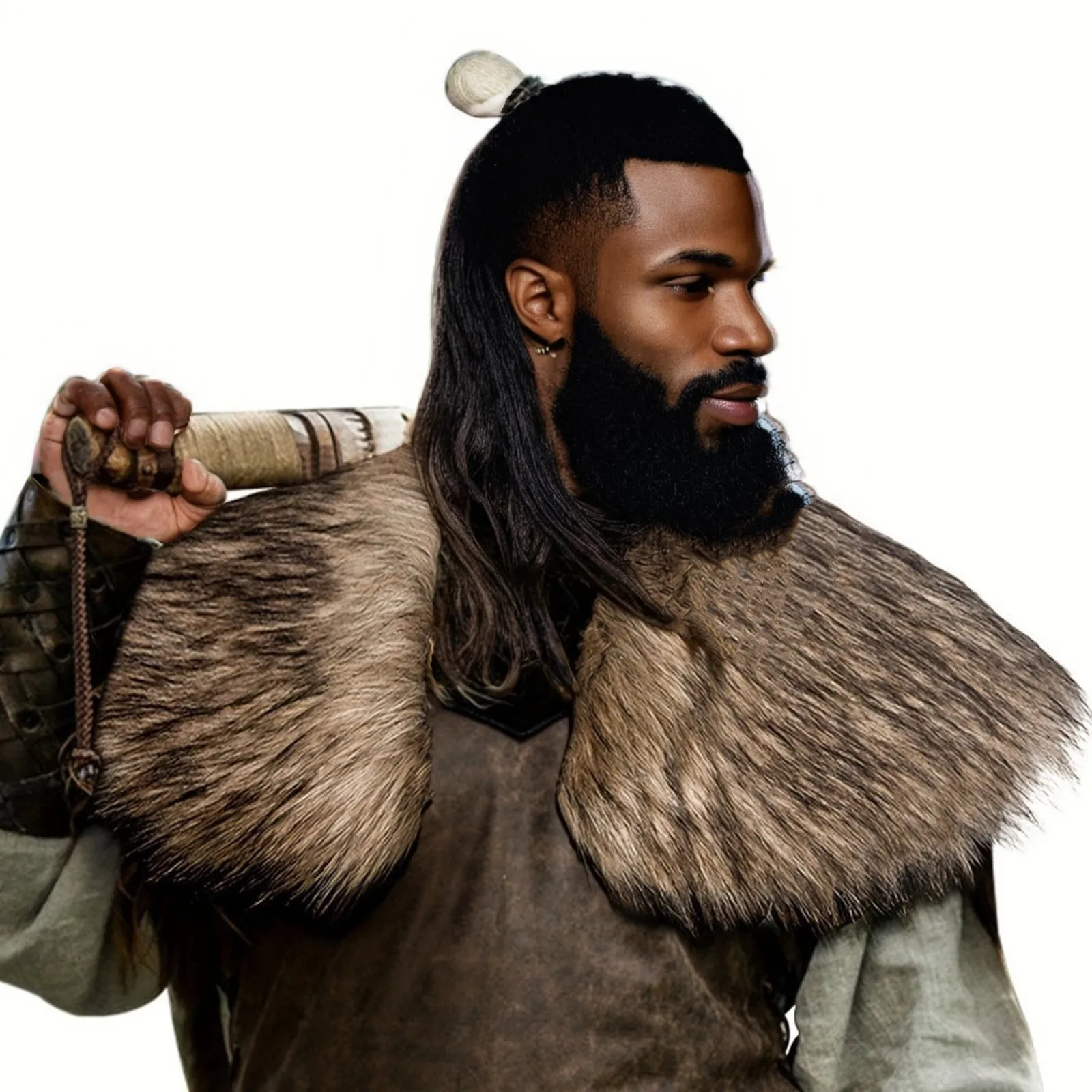 

Men's Viking Faux Fur Fuzzy Cape Shawl Medieval Warrior Hunter Mantle Winter Warm Cape Halloween Cosplay Costume Fur Collar