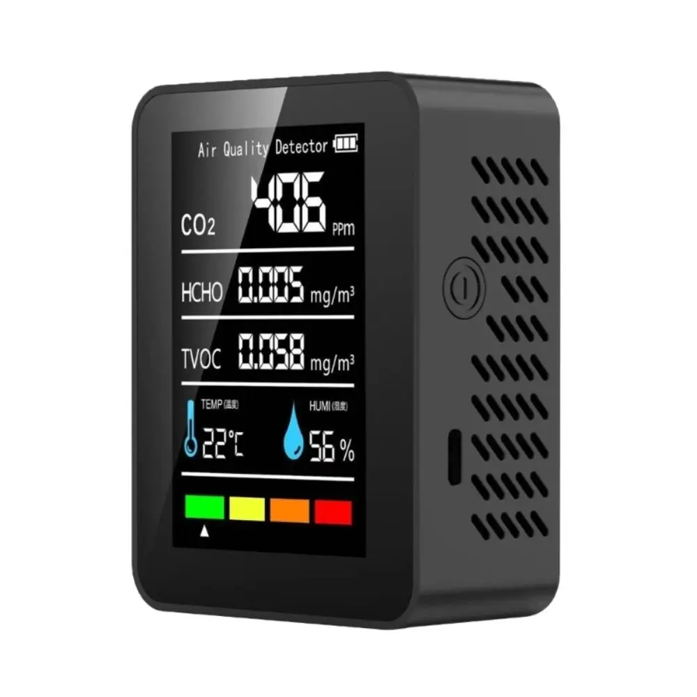 

Smart 5 in 1 Air Quality Detector LCD Large Screen Humidity Temperature HCHO CO2 TVOC Tester Black/White Indoor