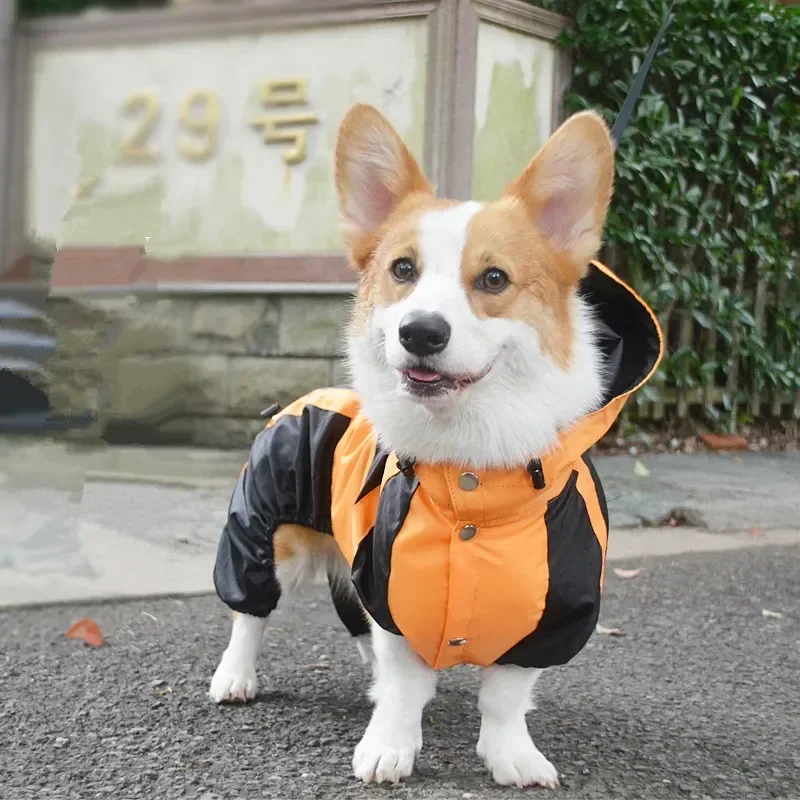 Corgi Dog Clothes Jumpsuit Waterproof Clothing Pembroke Welsh Corgi Dog Raincoat Hooded Rain Jacket Dropship Pet Outfit