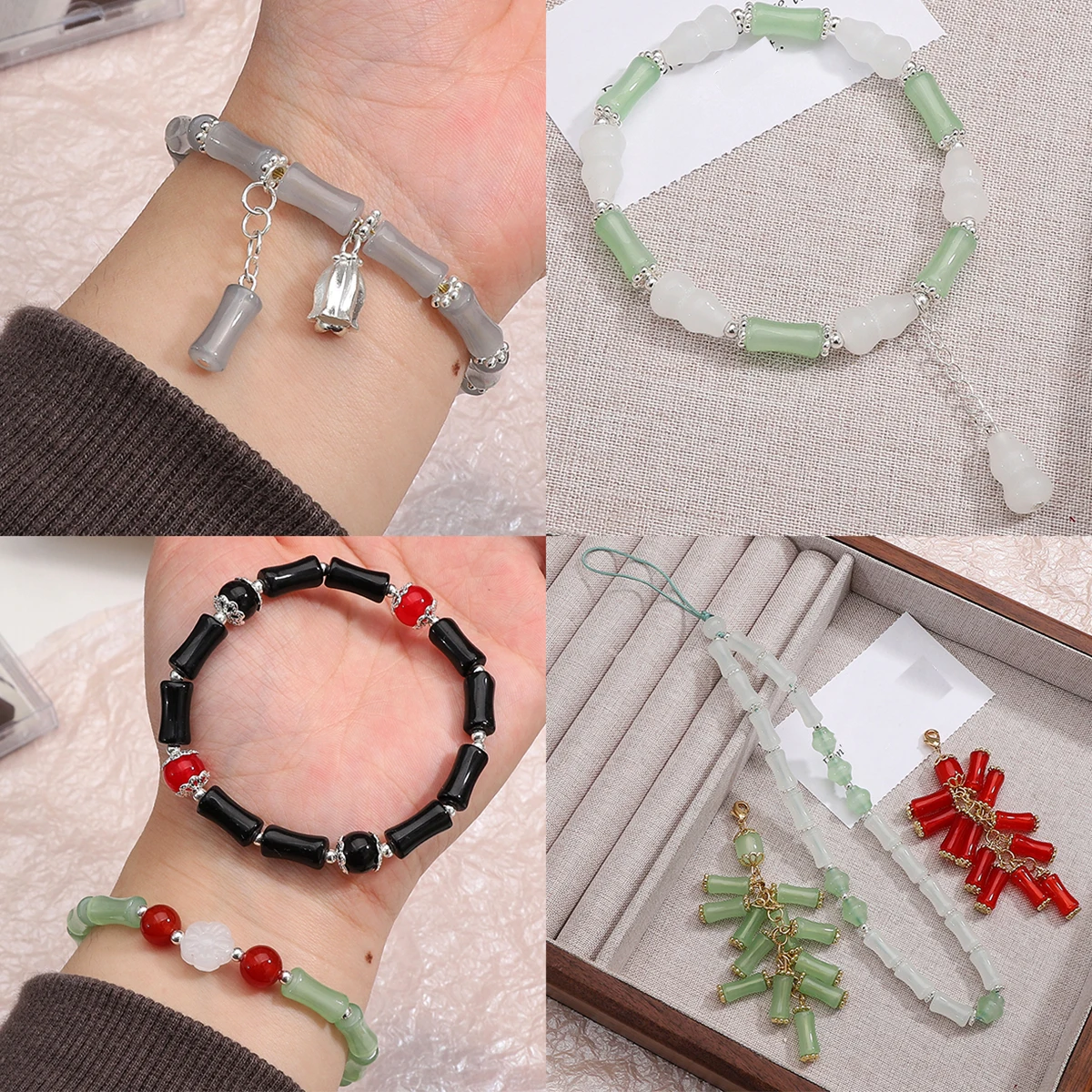 60/120 Stück 6x12mm Glas Anti-Jade Bambusperlen, lose Spacer-Perlen für DIY handgemachten Schmuck, Armbänder, Halsketten und Schmuckzubehör – Detail 3