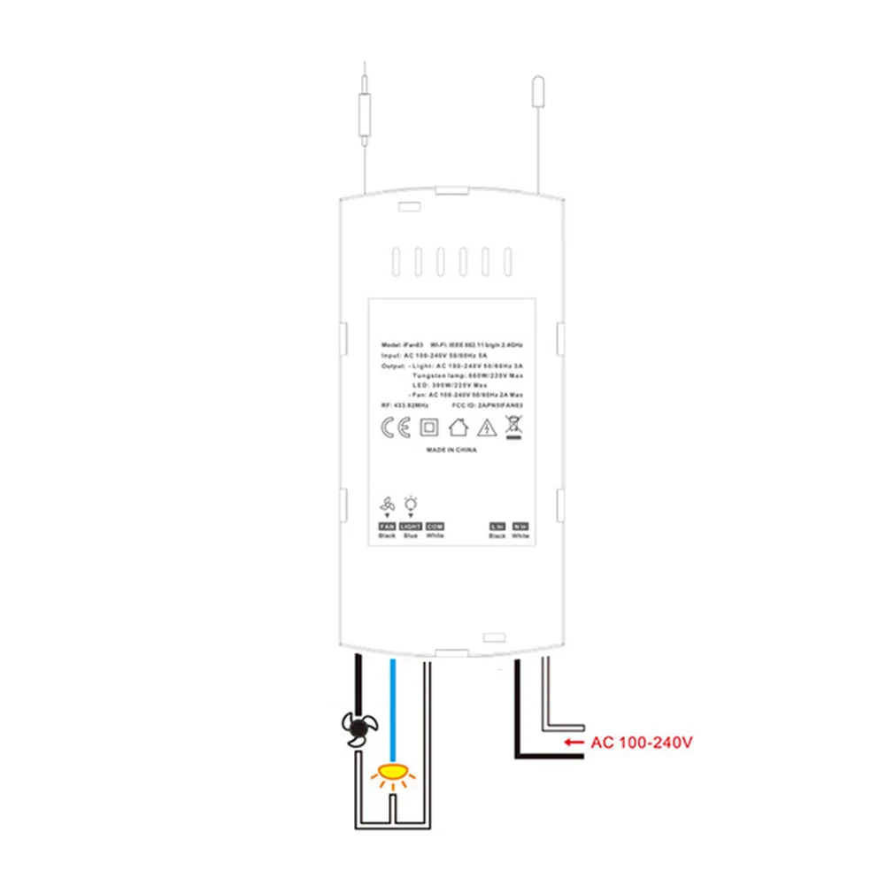 Controlador de lámpara de ventilador de techo con WiFi, IFan04-L, aplicación remota inalámbrica, Compatible con Amazon Echo, Echo Dot