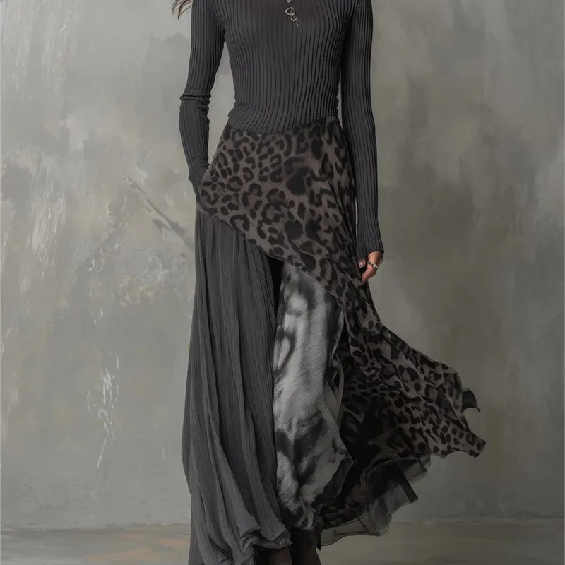 Retro Casual Solid Loose Irregular Maxi Dress Woman Sexy O Neck Splicing Pleated Long Dress Autumn Long Sleeve Pocket Boho Dress