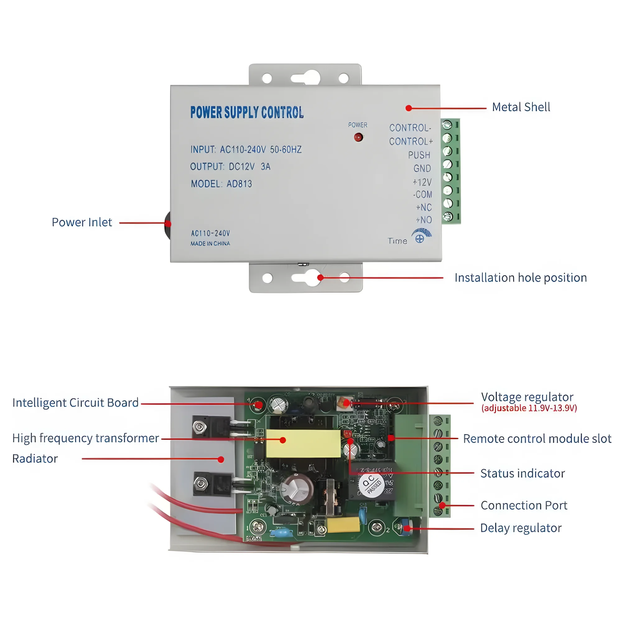 Uninterrupted Power Supply AC 110-240V DC 12V 3A For Video Door Phone Intercom Doorbell Home Security System+Electric Strik Lock