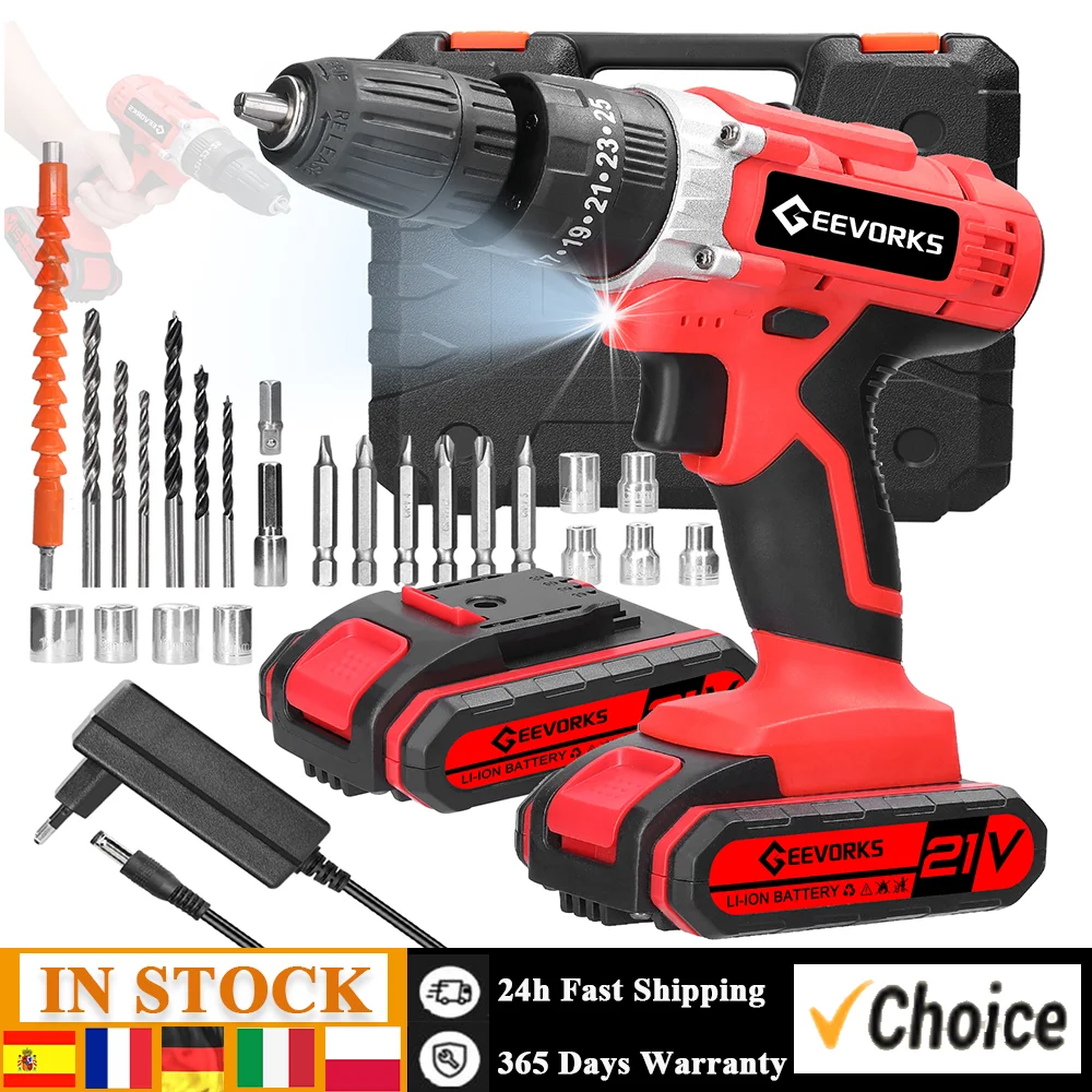 3 in 1 Electric Drill Lithium Screwdriver 21V Impact Drill Brushed Motor 2 Speeds Control Stepless Speed Regulation