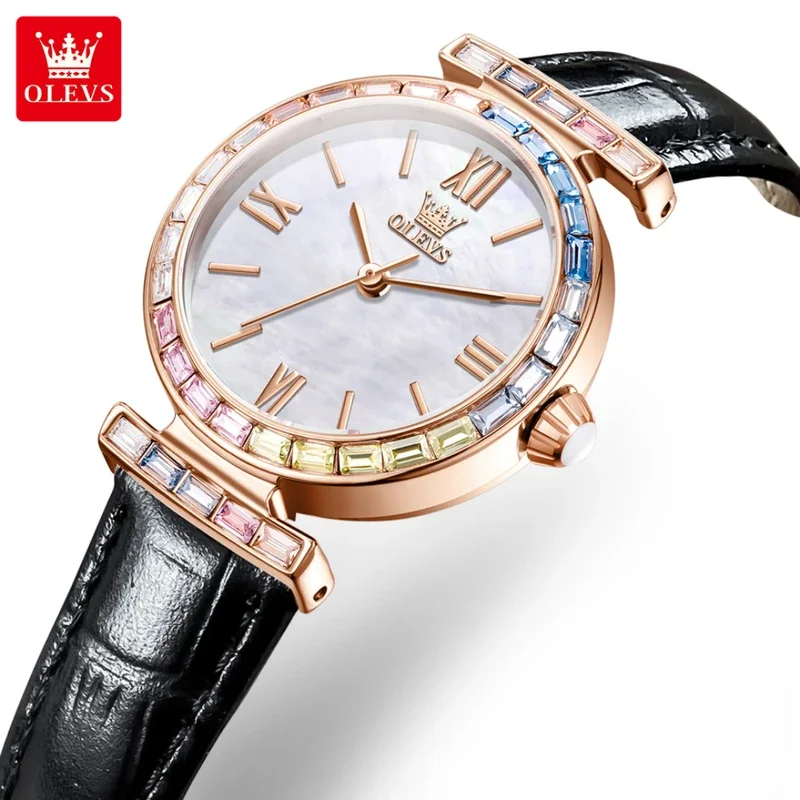 

Olevs 9007 Quartz fashion watch round-Dial Leather Watchband wristwatch