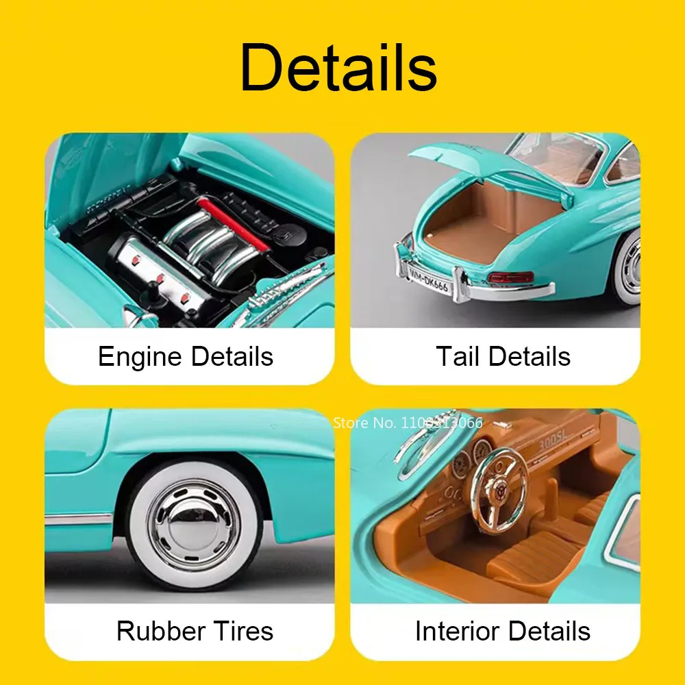 1:22 300sl lambor v12 gt carros brinquedos modelos de liga roda puxar para trás carro vintage em miniatura com som leve veículos crianças adultos presentes