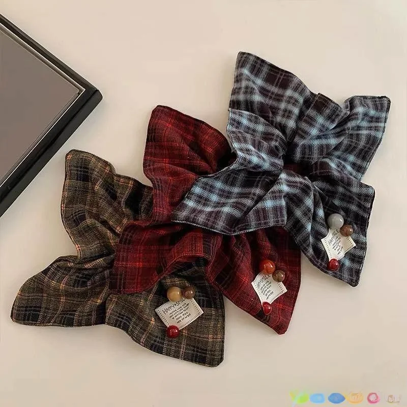 

Scarf Sle Hair Ties Woolen Plaid Briti Sle Low Side Bun Hair Ba Women Square Hair Ropes Hair Ba Faion Accories