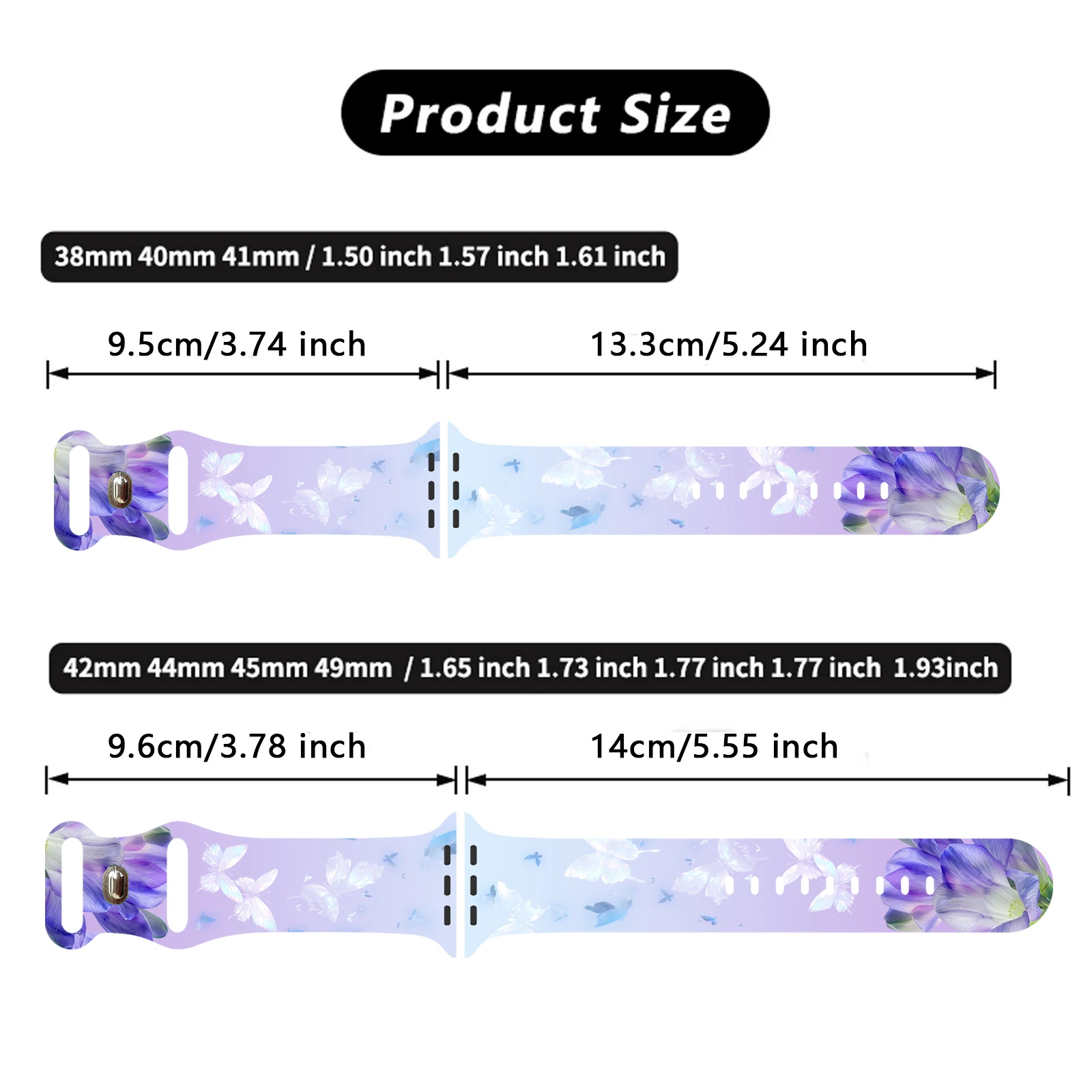 Watercolor Flowers Printed Strap for Apple Watch 10 9 8 7 Silicone Band Replaceable Bracelet for iWatch 46mm 45mm 42mm 41mm Watc