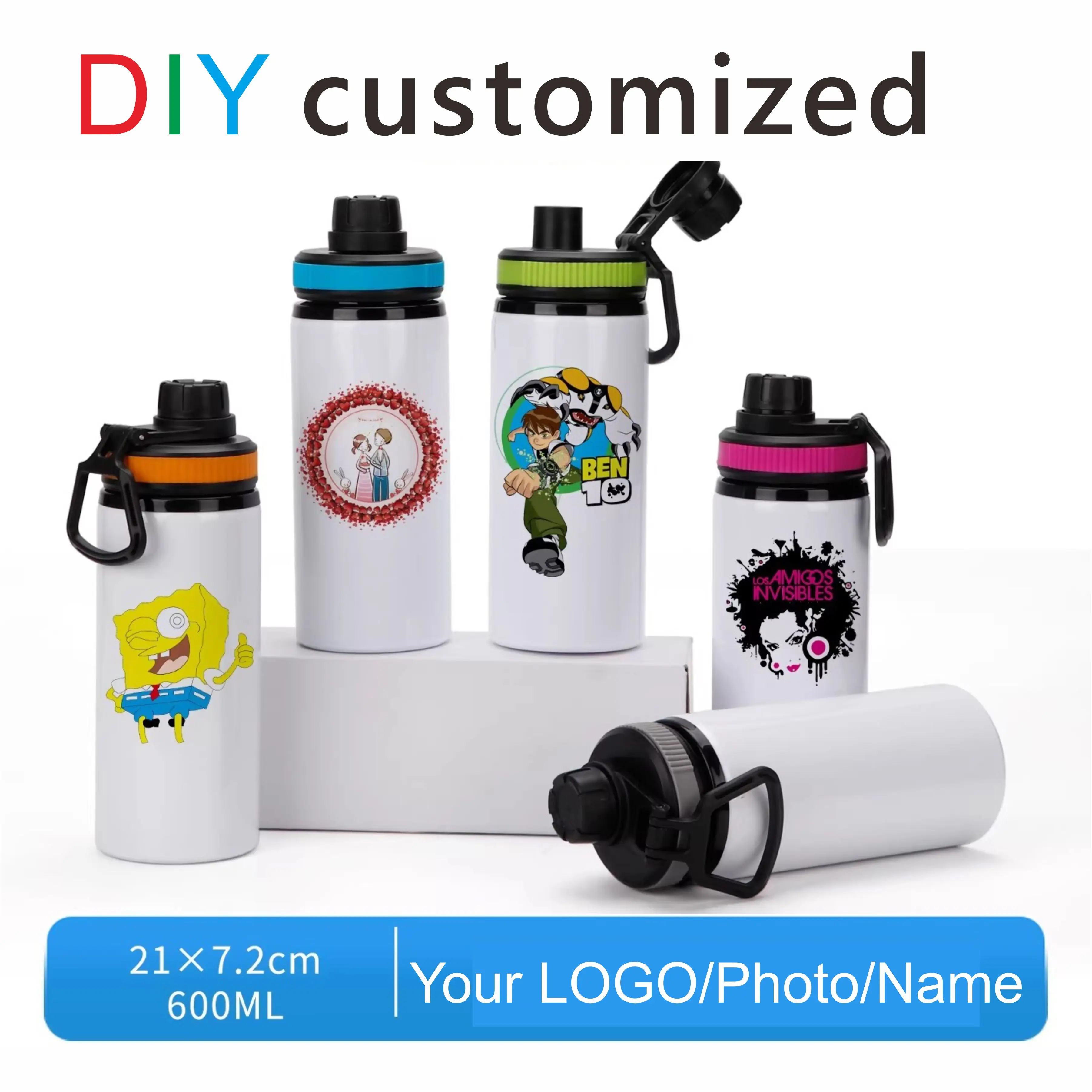 Customized Summer Bottle 600ML Personalize Print Your LOGO Photo Name Sublimation Sport Container Outdoor Biker Team Gifts
